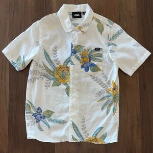 Vans Boys White Shirt with Yellow and Blue Floral Design